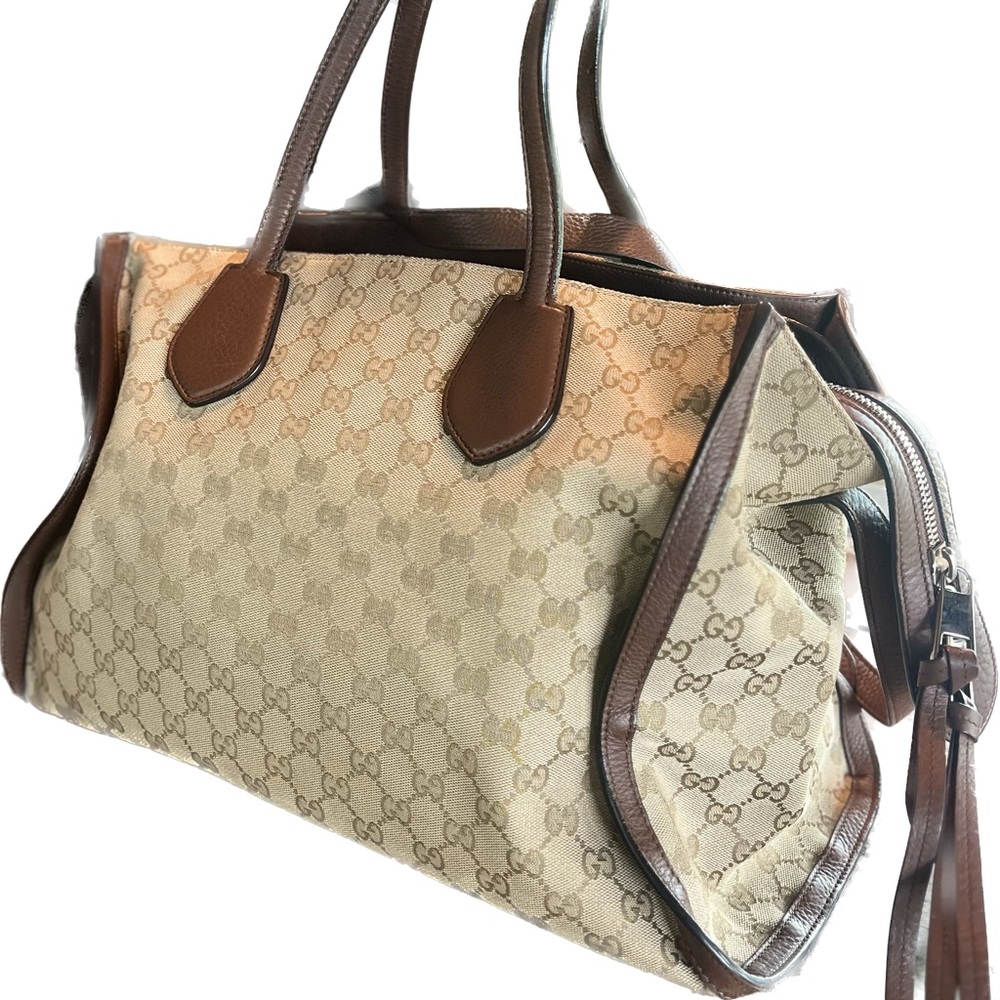 Authentic GUCCI Ramble original gg canvas and Brown leather layered tote - Picture 4 of 16
